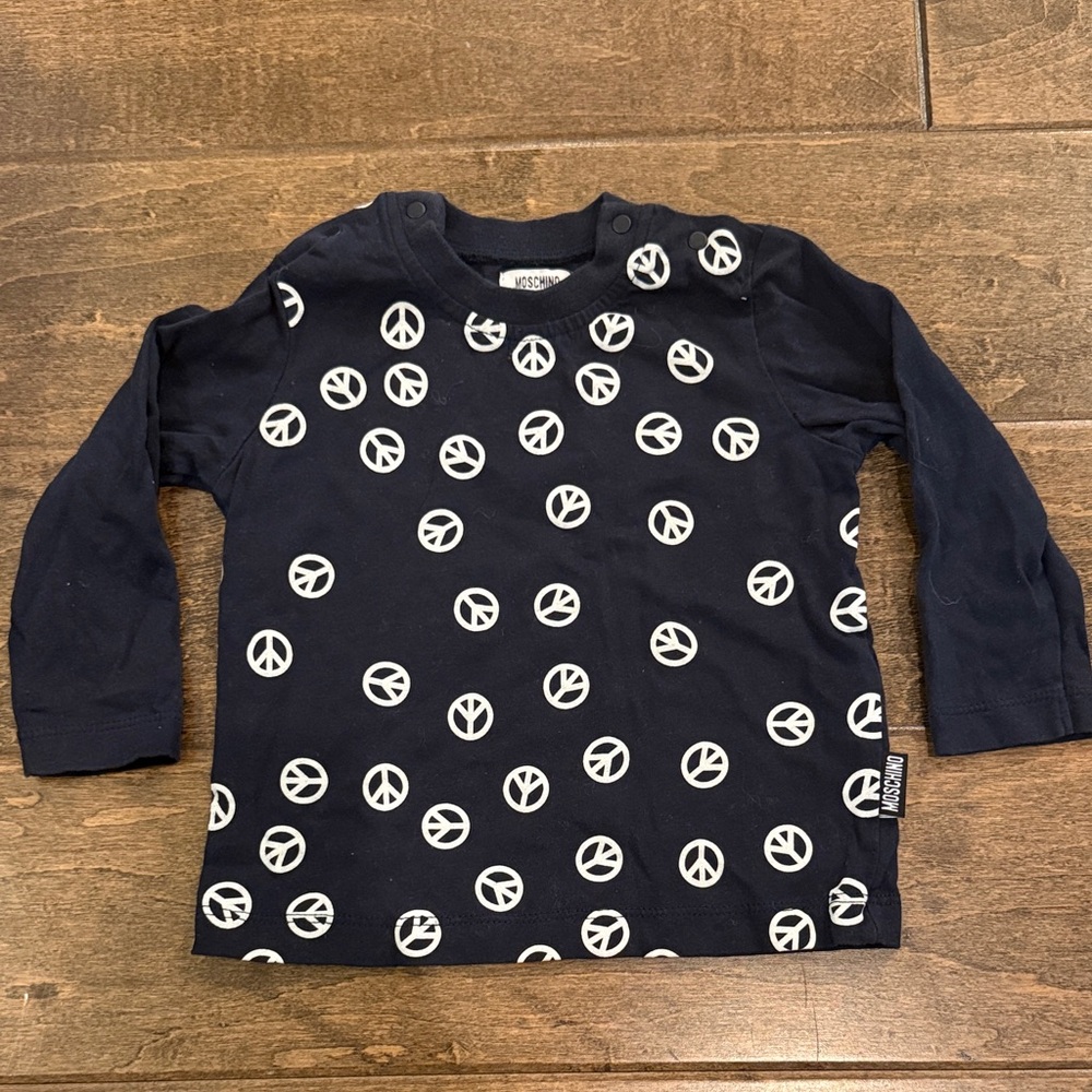 Moschino Kids Navy Blue Long Sleeve Peace Tee